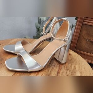 a new day Silver Block Heel Sandals with Ankle Strap